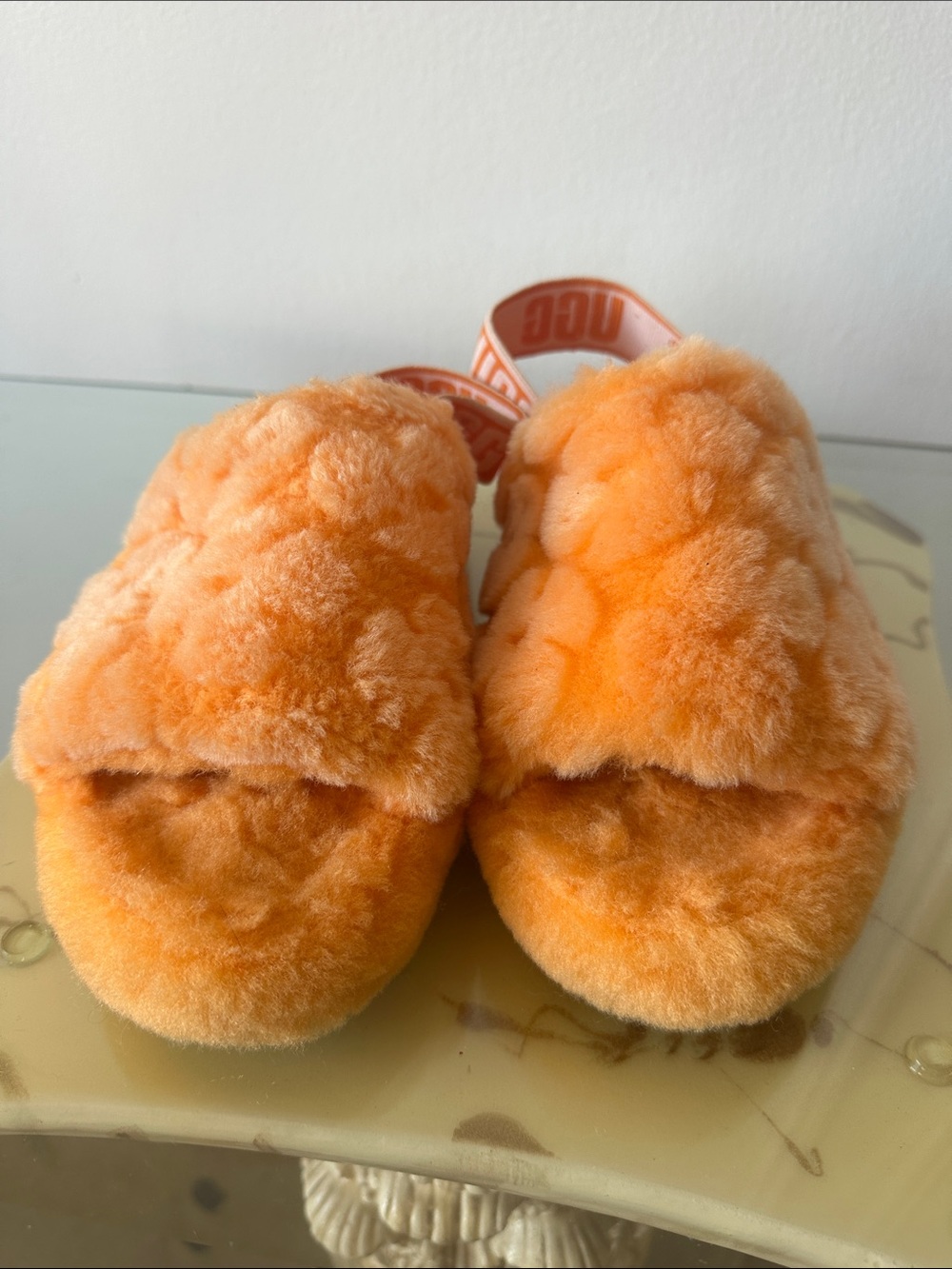 UGG Orange Plush Shearling Slide with Logo Heel Strap - Picture 6 of 6